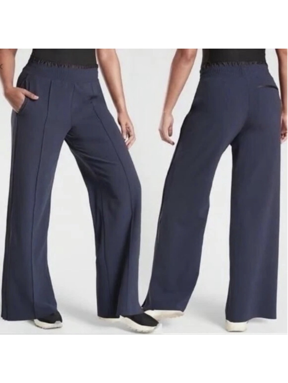 ATHLETA Metropolis Wide Leg Pants Ankle Zip Navy size 0 Athleisure Office